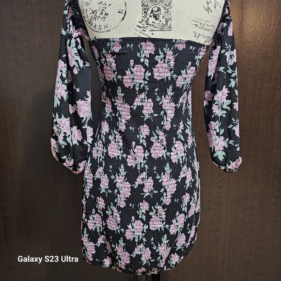 Floral Off-Shoulder Dress - Black, And Lilac' - Picture 4 of 11